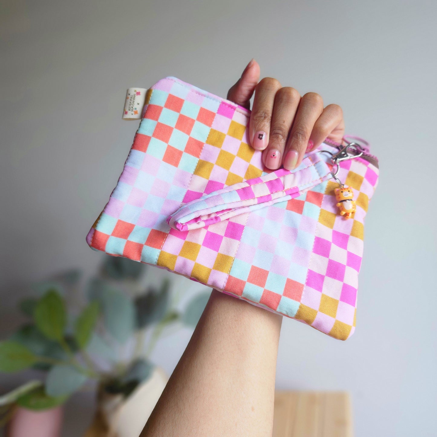 multicolor checkered| skincare caddy bag