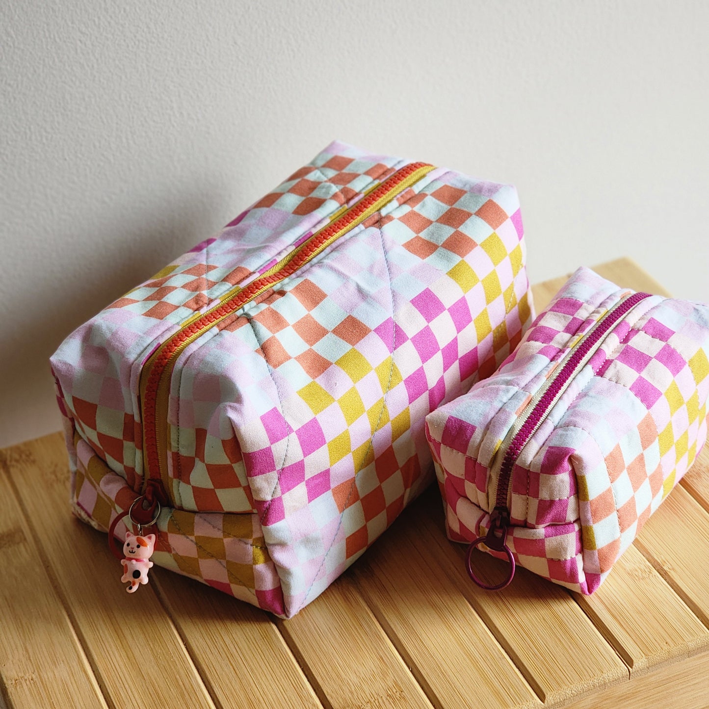 multicolor checkered| skincare caddy bag