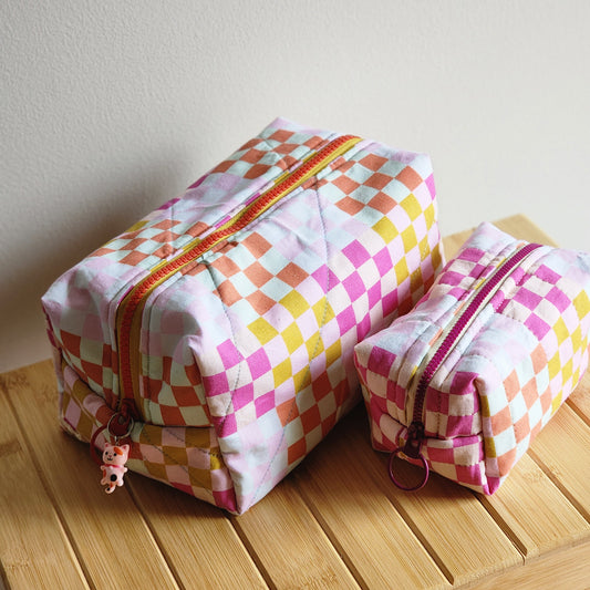 multicolor checkered| skincare caddy bag