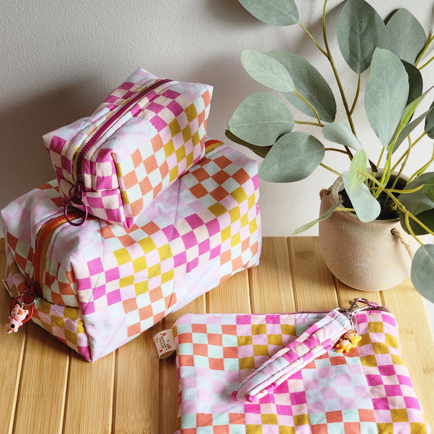 multicolor checkered| skincare caddy bag