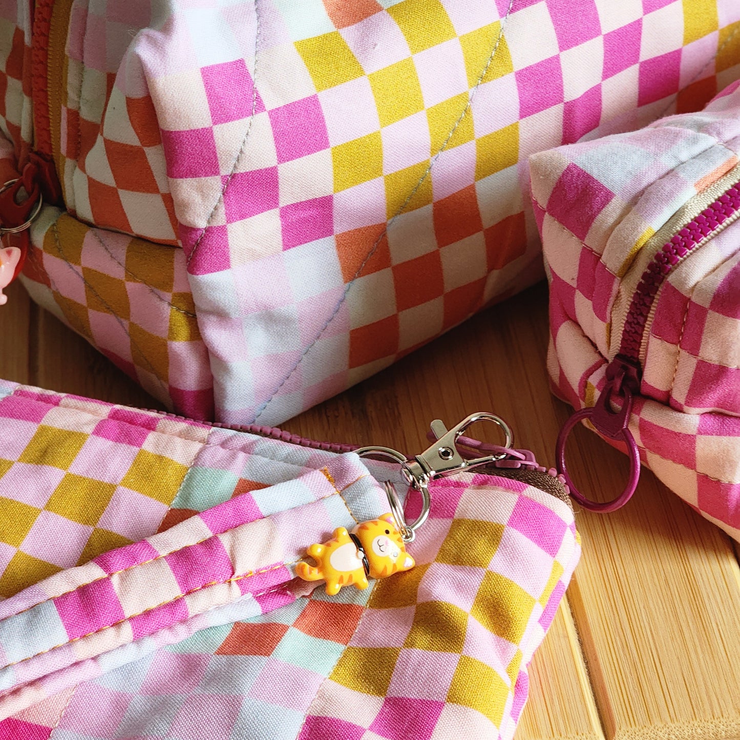 multicolor checkered| skincare caddy bag