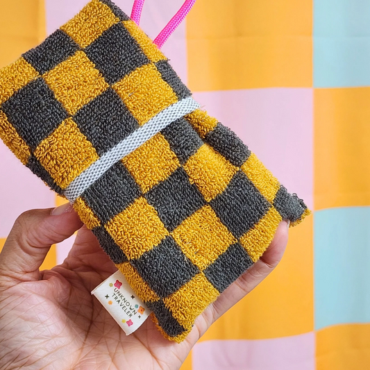 checkered soap pouch