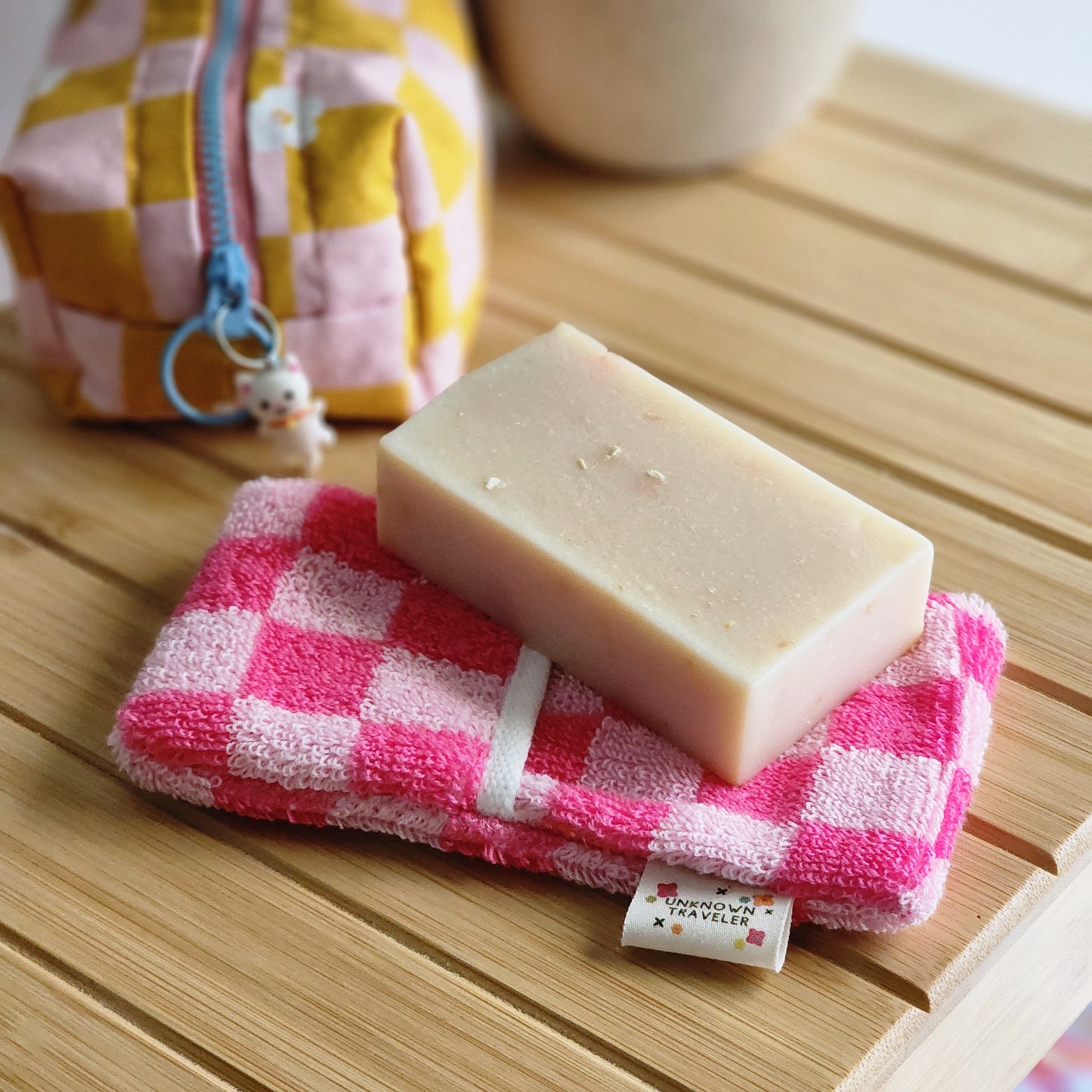 checkered soap pouch